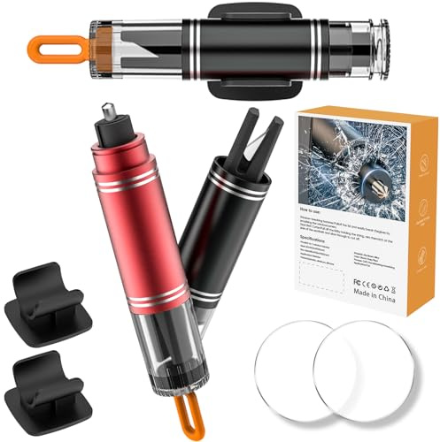 2 Stück Gurtschneider Notfallhammer, Notfallhammer Auto mit Gurtschneider | 2 In 1 Nothammer mit Gurtschneider Multifunktional Auto Sicherheitshammer Tragbarer Nothammer Auto mit Testglas für Auto, Bus