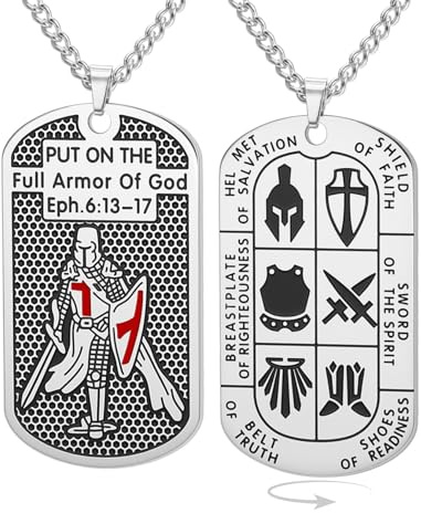 EUEAVAN Kreuzritter-Templer-Halskette für Männer Epheser 6:16-17 Rüstung Gottes Jerusalem-Kreuz-Erkennungsmarke-Anhänger Heiligenmedaille-Amulett Katholischer Schmuck