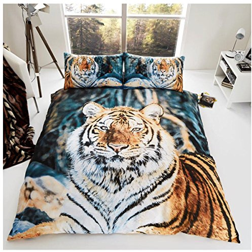 GC GAVENO CAVAILIA Tiger Duvet Cover King Size (230x220 cm) - 3D Animal Print Bedding & Linen Set with Pillowcases - Soft Microfiber Quilt Cover - Wildlife Safari Comforter Cover & Kingsize Bed