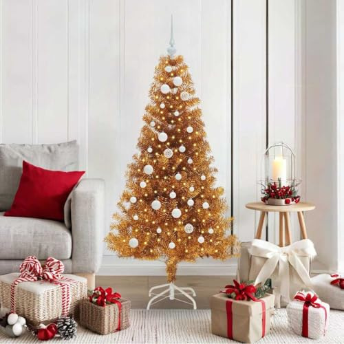 Albero di Natale con 150 LED Bianco Caldo Oro Altezza 150 cm Materiale PET per Interni ed Esterni Inclusi Supporti 8 Modalità Decorazione Festiva
