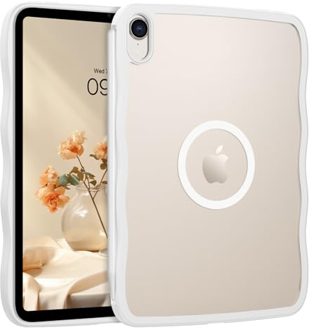 GUAGUA Hülle für iPad mini 7 (A17 Pro) 2024, iPad mini 6 (6th Generation) 2021 [Kompatibel mit MagSafe] Wellig Wellenform Matte Durchscheinende Rückseite Stoßfest Magnetisch Tablet Case (8,3'') Beige