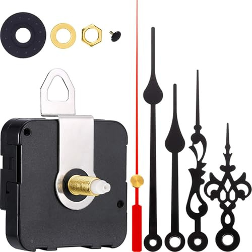 joonnair Uhrwerke Zum Selbsteinbau Mit 5 Zeiger, Uhrwerk FüR Wanduhr Lautlos, GeräUschloses Uhrwerk DIY Uhr Ersatzteile Mit Metallzeiger, Geeignet für Zuhause und Büro(Schaftlänge 23 mm)