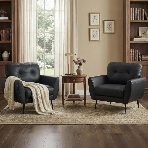 GRAVFORCE Sessel Wohnzimmer Ohrensessel Sessel mit Armlehnen (2, Schwarz) | Bequem und Modern Lesesessel Loungesessel Prägunoserie Einzelsofa Kunstleder