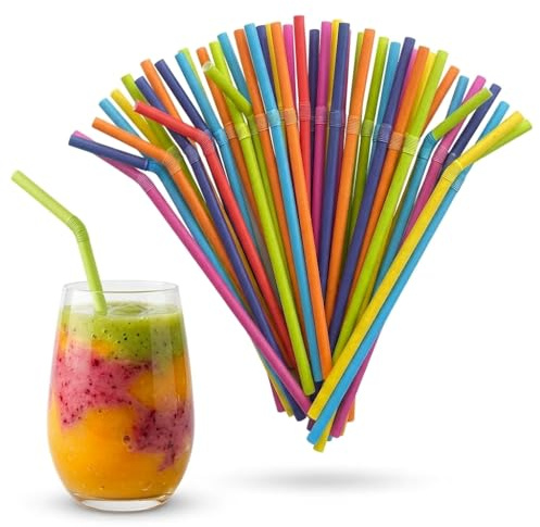 50Pcs Sugarcane Straws Plastic Bendy Flexible Drinking Bendy Multi Color Straws for Smoothies Milkshakes Juice, Portable Reusable Straws for Home Bar Party Kids Travel Events