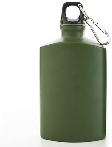 Peosaard Bouteille d'eau Plate, Cantine d'eau, Bouteille de Cantine 500 ML 4x6, Vert armée en Alliage 'Aluminium, Plate étanche Portable avec Clip pour la randonnée, Le Camping