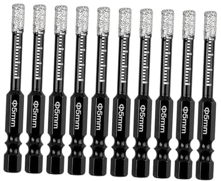 Oshhni Lot de 10 forets diamantés à sec, forets à carrelage, accessoire polyvalent à tige ronde pour brique, céramique, verre et porcelaine, 5mm