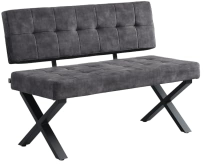 B&D home Sitzbank Karen 120cm – gepolsterte Esszimmerbank mit Rückenlehne, X-Metallgestell schwarz, Webstoff/Microfaser in Anthrazit, modern Industrial Design für Esszimmer, Küche & Flur