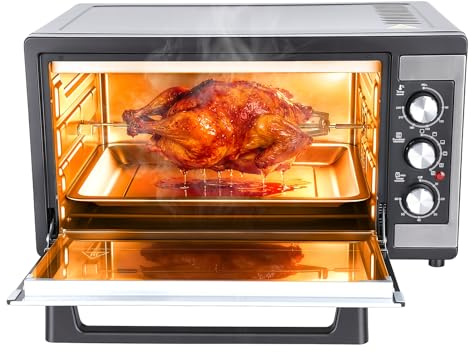 Grand four à convection de 46 litres, four de comptoir 9-en-1 avec fonctions Crispy Roast, déshydratation et rôtissoire, 6 accessoires inclus, 1 500 W, acier inoxydable UE