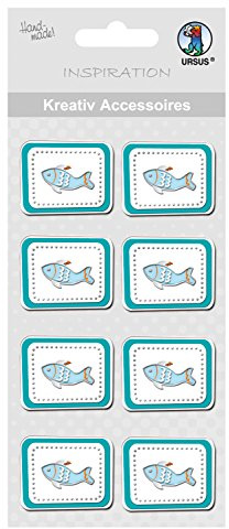 Ursus 564000259 - Kreativ Accessoires Glory, Fisch, petrol, 8 Stück, selbstklebend, aus verschiedenen hochwertigen Materialien, zum Dekorieren von Karten und Geschenke