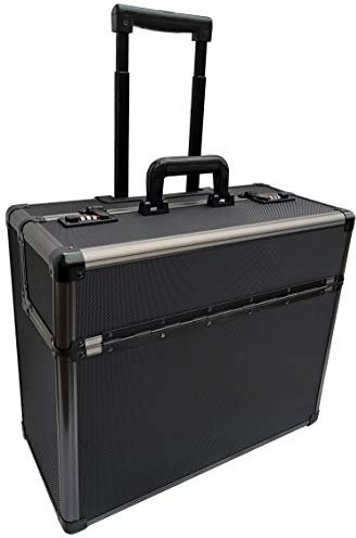 Pro XL Black / Gun Metal Aluminium Pilot Trolley mit Rollen Hard Aktenkoffer Flight Attache auf Rädern