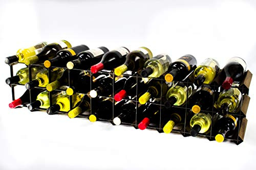 Classic 20/30 Bottle Dark Oak Stained Wood and Black Metal Wine Rack | Ready Assembled