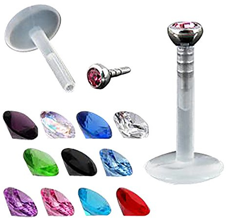 Trend Agent Labret/Lippenstecker aus Bioflex 1,2x10mm mit 2mm Stein (gefasst) schwarz