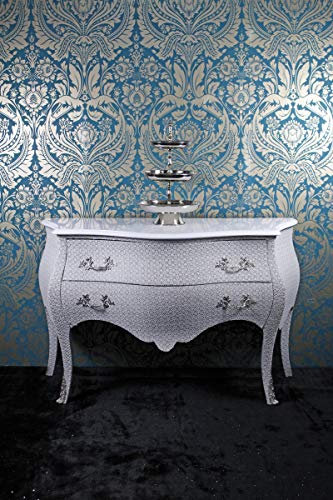 Casa Padrino Barock Kommode Weiß Glitzerlook 120cm - Limited Edition