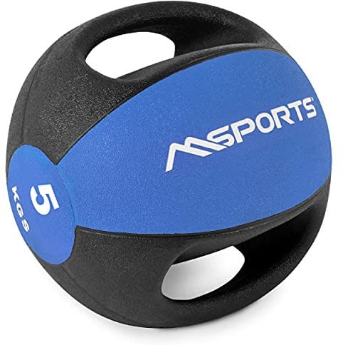 MSPORTS Medizinball Premium mit Griffe 1 – 10 kg – Professionelle Studio-Qualität Gymnastikbälle (5 kg - Blau)