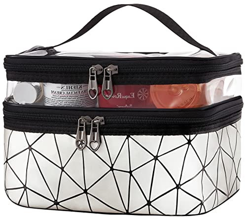 Larlary Beauty Case da Viaggio,Borsa da Toilette, Impermeabile Borsa Cosmetica Doppio Strato Donna, per conservare cosmetici e articoli da toeletta (Silver)