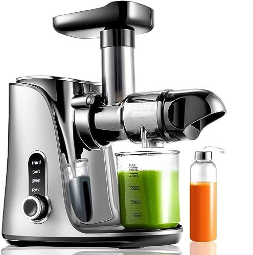 Extracteur de Jus, AMZCHEF Extracteur à Jus de Fruits et Légumes avec 2 vitesses/2 bouteilles d'eau portable (500ml)/écran LED/brosse de nettoyage et moteur silencieux pour légumes et fruits,Gris