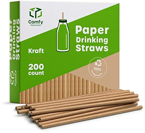 Comfy Package [200 pezzi] Cannucce in carta Kraft 100% biodegradabili e senza inchiostro