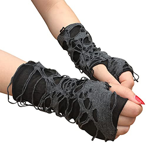 Harilla Halloween Steampunk Schwarz Fingerlose Handschuhe Gothic Armwärmer Cosplay Zerrissene Handschuhe Kostüm