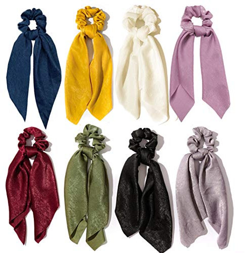 8 Stück Chiffon Haar Haargummis Bowknot Satin Seide Haarband Elastische Pferdeschwanzhalter Haarschmuck für Frauen Mädchen (Deep Colors)