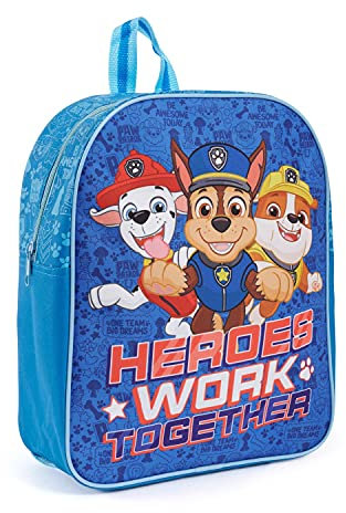 PERLETTI Paw Patrol Rucksack Kinder 3 4 5 6 Jahre - Kindergartenrucksack Kleine Jungen Kindergarten Vorschule - Blauer Kindertasche Backpack mit Marshall Chase Rubble Helfer auf 4 Pfoten - 30x24x10 cm