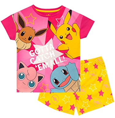 Pokemon Schlafanzug | Pikachu Schlafanzug Mädchen | Eevee Pyjama Kinder | Pyjama Mädchen Kurz | Offiziell Pokemon Merchandise | 140