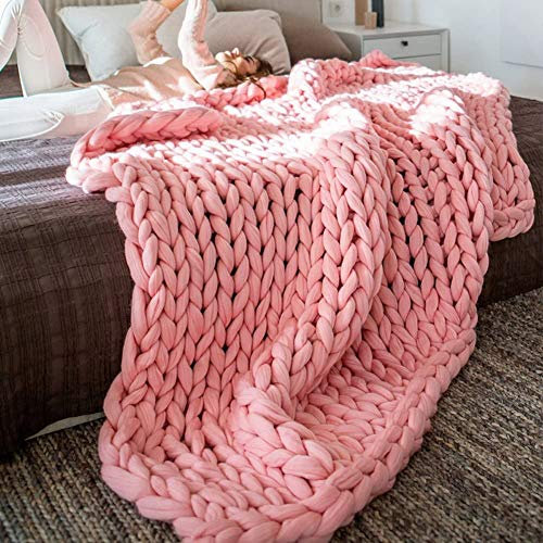 Ruankenshop Knitted Blanket Chunky Knit Throw Chunky Knitted Blanket Knit Blanket Grey Throws For Sofa Large Knitted Bed Throw Blankets For Beds 100X150,pink