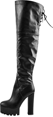 Only maker - Stivali da donna sopra al ginocchio, con tacco alto e plateau, Poliuretano nero., 40 EU