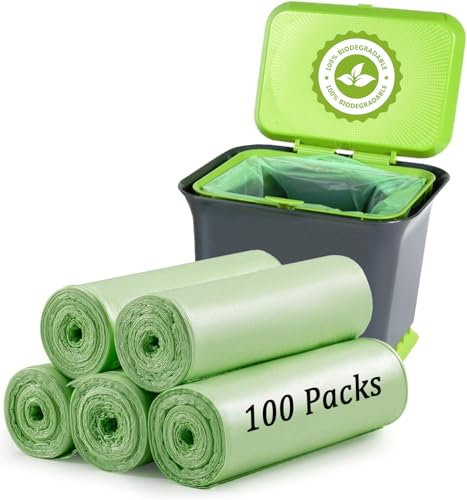 Biodegradable Bin Liners 100 Counts, 20L Small Food Waste Bags Recycle 4-6 Gallon Garbage Bag, Thick Degradable Rubbish Bag Compostable For Household Garden Trash Bags in Kitchen, Office, Home, Pet