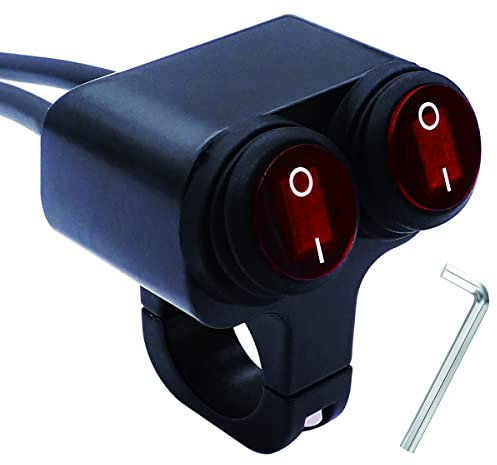 QAQGEAR Wasserdichter Motorrad ATV 7/8 Lenkerschalter, 12V Lenker Doppelt Control Kill Button Schalter, Scheinwerfer Warnblinklicht Nebelscheinwerfer EIN/AUS Schalter mit 53cm Verbindungsleitung