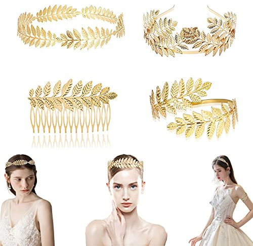 4 Stücke Römische Krone, Römischen Lorbeer Haarschmuck, Griechische Krone, Göttin Krone, Griechische Göttin Stirnbänder, 4 Stück, Hairband, Hairring, Haircomb, Armring, Griechische Stirnband