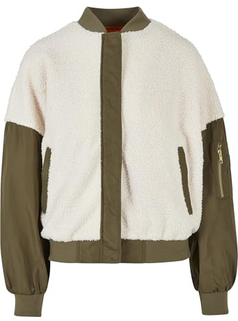 Urban Classics Damen Ladies Oversized Sherpa Mixed Bomber Jacket whitesand/Darkolive, 5XL