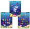 Poster-Set für Kinderzimmer Plakat Hai mit Zahlen und Buchstaben ABC für Jungen Deko für Jungszimmer Wandbilder A4 Lernposter ohne Rahmen (3-er Set)