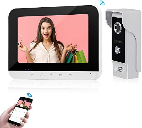 KurDunly 7 inch Wireless WiFi Video Doorbell Intercom System Tuya Indoor Monitor with Wired Door Phone Call Panel Night Vision for Home Villa