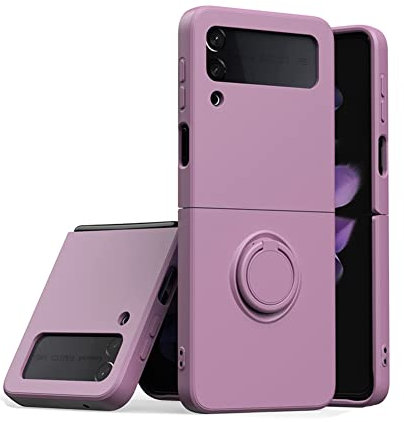 Keyihan Cover Compatibile con Samsung Galaxy Z Flip 4 con Supporto Anello a 360°Lanyard Cinturino da Polso Silicone liquido morbido Custodia Antiurto AntiGraffio Flessibile Slim (Sakura Purple)