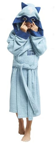 ELY PARKER Bademantel Kinder Frottee, Jungen, Handtuch aus Türkische Baumwolle, mit Kapuze, Superheld, Blau (11-12 Jahre) Superweich, Saugfähig, Bequem, Dick