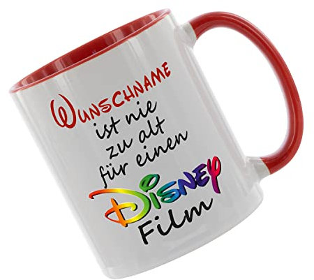 Crealuxe Kaffeetasse ' Wunschname ist nie zu alt für einen Disney Film ' mit Motiv, Tasse mit Druck, auch individuell mit Spruch, Foto, Wunschtext, Name (Rot)