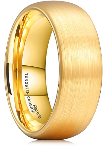 King Will Dome 8mm Tungsten Carbide Ring for Men Women 14K Gold Dome Matte Brushed Wedding Band Comfort Fit 14