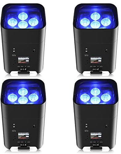 4er 6x18W Akku led par scheinwerfer strahler RGBWA+UV DMX wiederaufladbarer Batterie Outdoor partylicht mit Fernsteuerung/APP/IR disco licht für dj Bar KTV Band Geburtstag Hochzeit (De Lagerhaus)