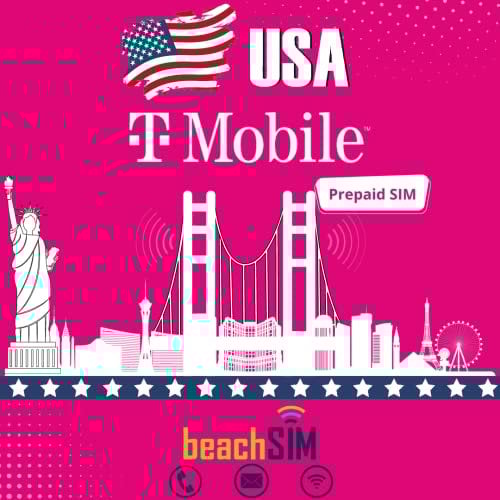 BeachSIM T-Mobile USA SIM unbegrenzte Daten, 5GB Kanada/Mexiko & Anrufe & SMS (USA & Kanada & Mexiko - 30 Tage)