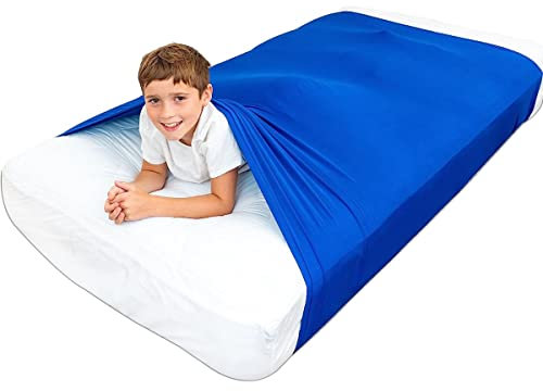 Sensorisches Kompressionsbettlaken, Tiefes Entspannendes Gefühl, Hilft Bei SPD, Angstzuständen, ADHS, Autismus, Atmungsaktiv (Color : Blauw, Size : Twin Size 98 x147 cm)