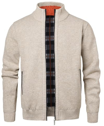 Btmpmcs Cardigan da Uomo Lavorato a Maglia Manica Lunga Giacca Stand Collare Cappotto Invernale Caldo Maglione Pullover Foderato in Pile con Cerniera Classico Felpa