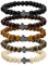 MILAKOO 5 x Stretch-Armbänder aus Holz für Damen und Herren, Meditation, Gebet, Mala, Naturperlen, regolabile da 16,5 a 19 cm, Stein Holz, Kein Edelstein