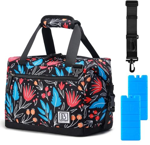 Brisby Kühltasche Faltbar - 12L, Vierschicht isolierte Lunchtasche damen mit Kühlelemente, Ausfaltbare Lunchbag in Farbe Nacht Blume