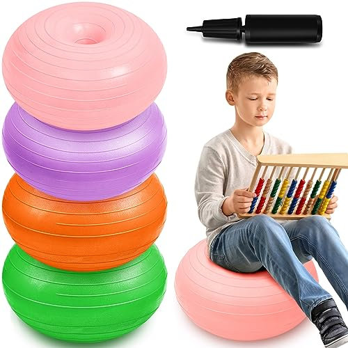Lewtemi Flexibler Sitz-Yoga-Ballstuhl für Klassenzimmer, 42 cm, aufblasbarer Donut-Ballstuhl mit Inflator für Kinder, Studenten, sensorische Balance, autistische Kinder und Büroübungen (lebendige
