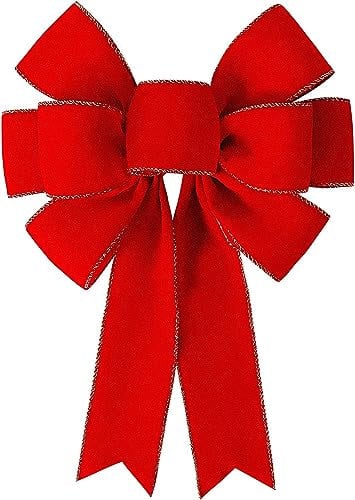 DHRUTI Fiocchi Rossi Albero di Natale, 1PCS Fiocco Grande Albero di Natale Decorazioni Natalizie Fiocchi Glitterati, per Confezioni Regalo, Decorazioni Albero di Natale, Decorazioni di Natalizie