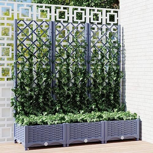 NITCA Fioriera da Giardino con Graticcio, Fioriera con Grigliato in PP, Fioriera per Ingresso, Balcone, Terrazza e Giardino Grigio Scuro 120x40x121,5 cm