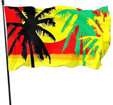 Fahnen 90X150cm Reggae Island Sunset Plam Tree Gartenflagge Gedruckt Dekoration Fähnchen Wetterfeste Flagge Für Drinnen Aktivitäten Haus