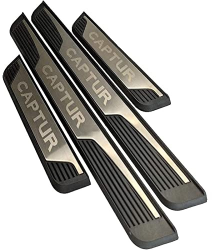 JYMLOV 4 Pezzi Acciaio Inossidabile Battitacco per Auto Sticker, per Ren-Ault Captur 2015-2020, Esterno Battitacco Protezione Plates Anti-Graffio Scuff Adesivi Decorativi Accessori,Black,Silver
