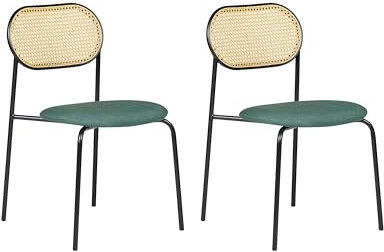 Beliani Stühle 2er Set schwarz/grün Metall Wiener Geflecht Retro Stil Adaver