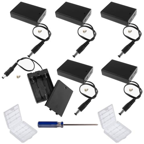 GTIWUNG 6 Stück 3AA Kunststoff Batteriehalter Gehäuse mit 2.1x5.5 mm DC-Stecker und EIN/AUS Schalter, 3x1.5V AA Batteriehalter mit Schalter und Abdeckung, mit Batteriebox aus Kunststoff und Schrauben